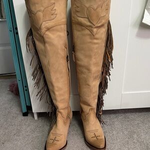 Gypsy Junkies tan fringe OTK BOOT